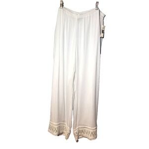 NWT New Directions White Rayon Gauzy Lined Wide Leg Pant Crochet Hem 1X Boho